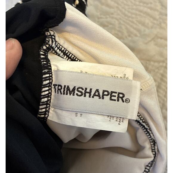 Trimshaper Sz 16 Tall 1 Pc Ruched Black & White Adj Straps Shelf Bra Swimsuit - Picture 4 of 13